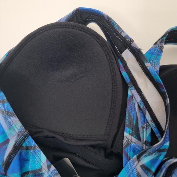 NWT Syrokan Racerback Swimsuit Blue Geometric 34E Athletic One Piece Training - Picture 6 of 12